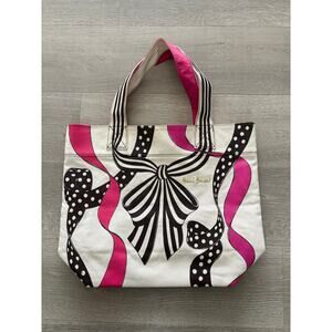 Henri Bendel Canvas Tote Bag Pink Black Ribbon Beach Bag Luxury Designer